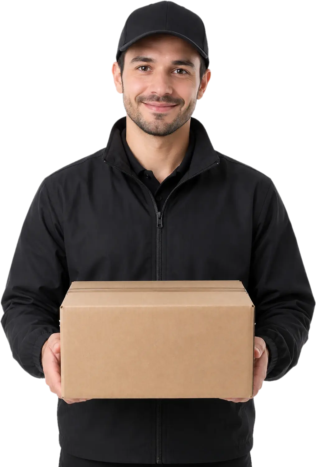 A courier holding a parcel