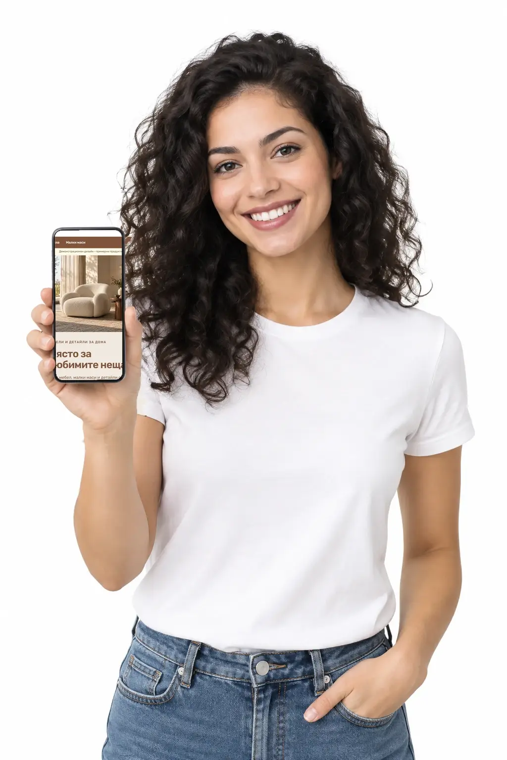 A woman showing a Targovio store on her phone